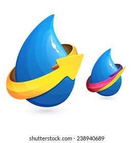 Drop of water with ribbon and arrow icon