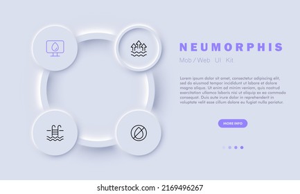 Drop of water set icon. Liquid, swimming pool, drinking, wave, thievaporationrst, drinking water. Save the water. Beverage concept. Neomorphism style. Vector line icon for Business and Advertising