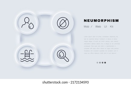 Icono del juego de agua. Líquido, amplificador, ola, bebida, evaporación, hombre, sed, piscina. Salven el agua. El concepto de bebida. Estilo neomorfista. Icono de línea de vector para negocios y publicidad