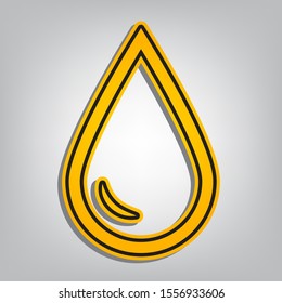 Drop of water sign. Flat orange icon with overlapping linear black icon with gray shadow at whitish background. Illustration.