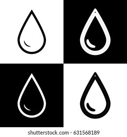 Drop of water sign. Vector. Black and white icons and line icon on chess board.