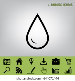 Drop of water sign. Vector. Black icon at gray background with bonus icons at celery ones