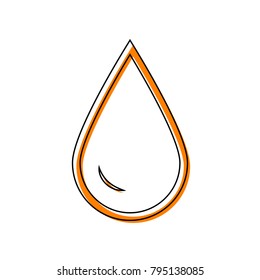 Drop of water sign. Vector. Black line icon with shifted flat orange filled icon on white background. Isolated.