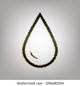 Drop of water sign. Vector. Blackish icon with golden stars at grayish background.