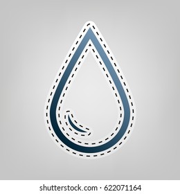 Drop of water sign. Vector. Blue icon with outline for cutting out at gray background.