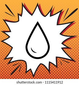 Drop of water sign. Vector. Comics style icon on pop-art background.