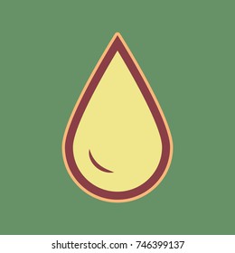 Drop of water sign. Vector. Cordovan icon and mellow apricot halo with light khaki filled space at russian green background.
