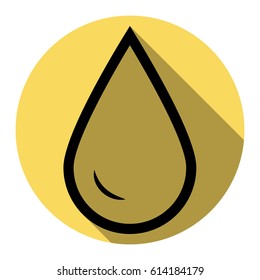 Drop of water sign. Vector. Flat black icon with flat shadow on royal yellow circle with white background. Isolated.