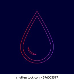 Drop of water sign. Vector. Line icon with gradient from red to violet colors on dark blue background.