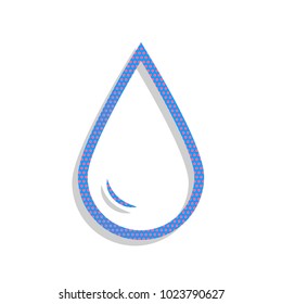 Drop of water sign. Vector. Neon blue icon with cyclamen polka dots pattern with light gray shadow on white background. Isolated.