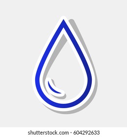 Drop of water sign. Vector. New year bluish icon with outside stroke and gray shadow on light gray background.