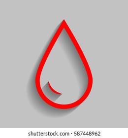 Drop of water sign. Vector. Red icon with soft shadow on gray background.