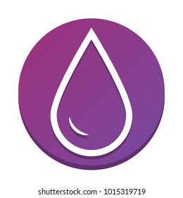 Drop of water sign. Vector. White icon with flat shadow on purpureus circle at white background. Isolated.