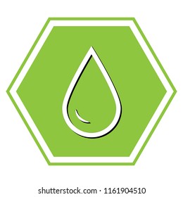 Drop of water sign. Vector. White icon with black shadow at yellow green honeycomb on white background.