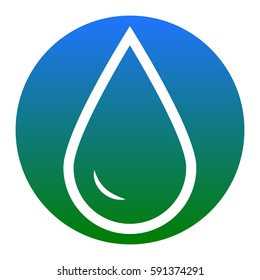 Drop of water sign. Vector. White icon in bluish circle on white background. Isolated.