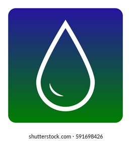 Drop of water sign. Vector. White icon at green-blue gradient square with rounded corners on white background. Isolated.