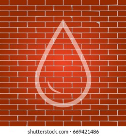 Drop of water sign. Vector. Whitish icon on brick wall as background.