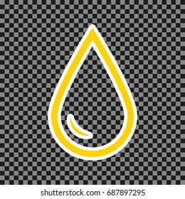 Drop of water sign. Vector. Yellow icon with white contour on dark transparent background.
