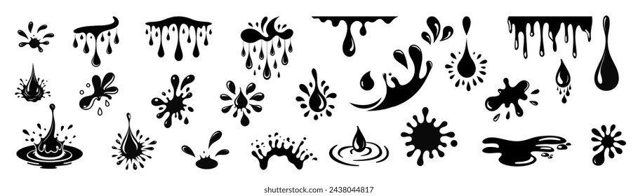 Drop water silhouette set. Splash water vector black set icon.