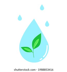 Drop water with sprout inside. Environmental protection concept