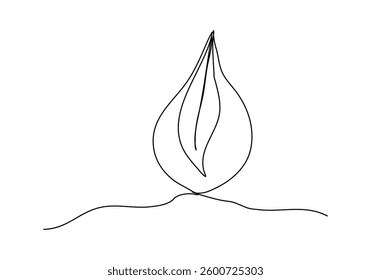 Drop of water with a sprout inside it. One line drawing, vector illustration.