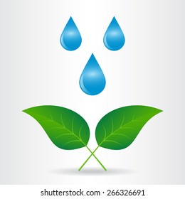 Drop of water with sprout. Vector Illustration.
