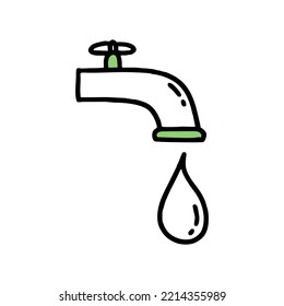 A drop of water from the tap. Co2 concept of climate change. Recycling. Vector doodle