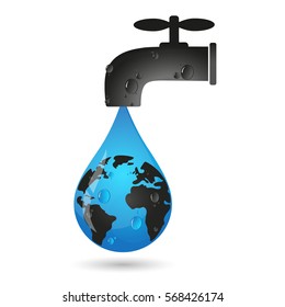 A drop of water from the tap and earth, eco symbol