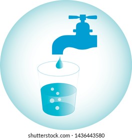 Drop of water from a tap falling into a glass, icon, vector illustration
