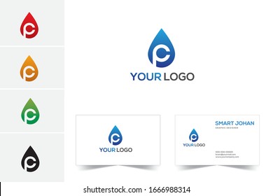 Drop of water and text cp vector logo design template. Clean water, filtration.