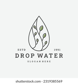 Drop water tree logo vector icon illustration hipster vintage retro .