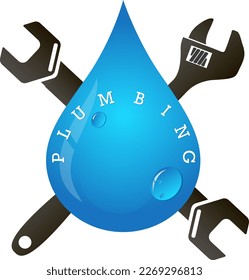 A drop of water and two wrenches, a symbol for plumbing repair and service