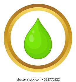 Drop of water vector icon in golden circle, cartoon style isolated on white background