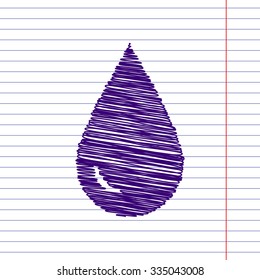 Drop of water - Vector icon with pen and school paper effect 