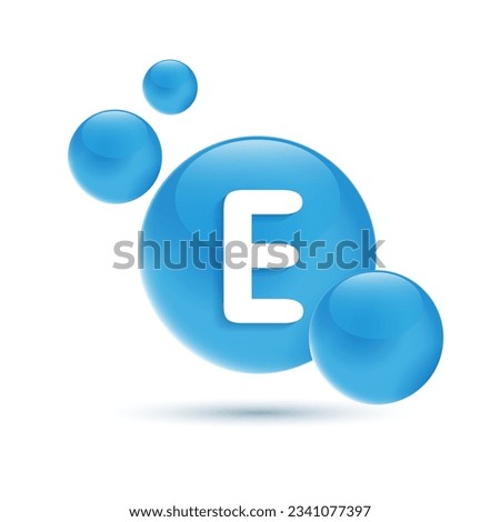 Drop water vitamin E blue and structure. vitamin solution complex with chemical formula from nature. beauty treatment nutrition skin care design. medical and scientific concepts for cosmetic. vector.