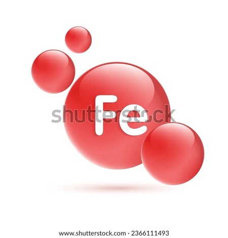 Drop water vitamin Fe red and structure. vitamin solution complex with chemical formula from nature. beauty treatment nutrition skin care. medical and scientific concepts for cosmetic. vector.