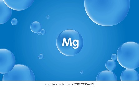 Drop water vitamin Mg blue and structure. vitamin solution complex with chemical formula from nature. beauty treatment nutrition skin care design. medical and scientific concepts for cosmetic. vector.