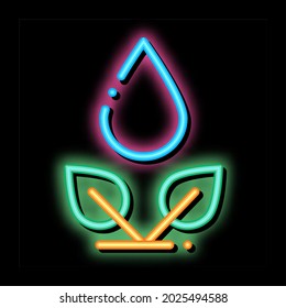 Drop Watering Leaves Bush neon light sign vector. Glowing bright icon transparent symbol illustration