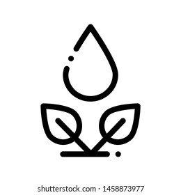 Drop Watering Leaves Bush Vector Thin Line Icon. Organic Cosmetic, Natural Component Bush Plant Leaf Linear Pictogram. Eco-friendly, Cruelty-free Product, Molecular Analysis Contour Illustration