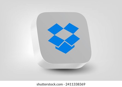 Dropbox application 3d icon on grey background. Vector editorial illustration. TURKEY, FETHIYE, January 9, 2024 