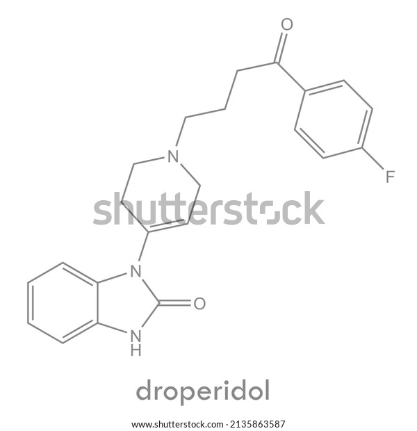 Droperidol structure. Typical antipsychotic and\
antiemetic drug\
molecule.