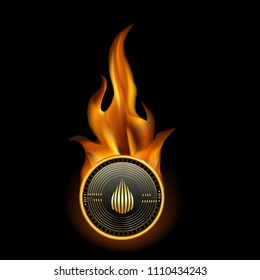 Dropil Cryptocurrency Coin On Fire Background