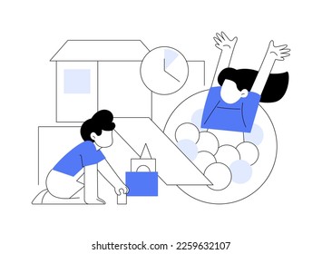 Drop-in childcare abstract concept vector illustration. Short-term childcare, babysitter service, drop-in daycare center, hourly drop-off nursery school, part-time kindergarten abstract metaphor.