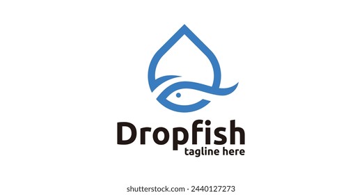 droplet and fish logo design, logo design template, symbol, creative idea.