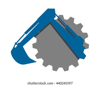 droplet gear excavator circle blue excavation machinery heavy image vector icon logo silhouette