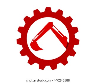 droplet gear excavator circle red excavation machinery heavy image vector icon logo silhouette