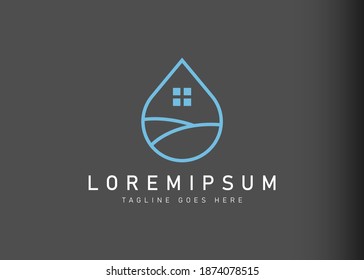 Droplet home logo design. Vector illustration of Grassfield home droplets. Modern logo design with line art icon style.