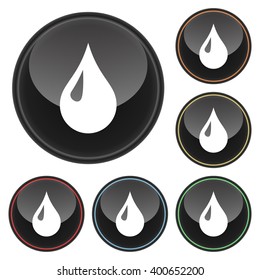 Droplet Icon Glossy Button Icon Set in With Various Color Highlights
