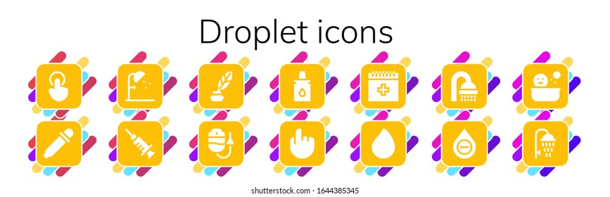 droplet icon set. 14 filled droplet icons.  Simple modern icons such as: Tap, Eye dropper, Shower, Blood, Ink, Dropper, Eyedropper, Paint drop