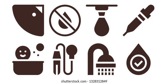 droplet icon set. 8 filled droplet icons.  Simple modern icons about  - Shower, Pipette, Ink, Drop, Blood